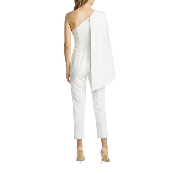 NWT Lavish Alice White One-Shoulder Cape Jumpsuit Size 8 Bridal - Picture 2 of 6